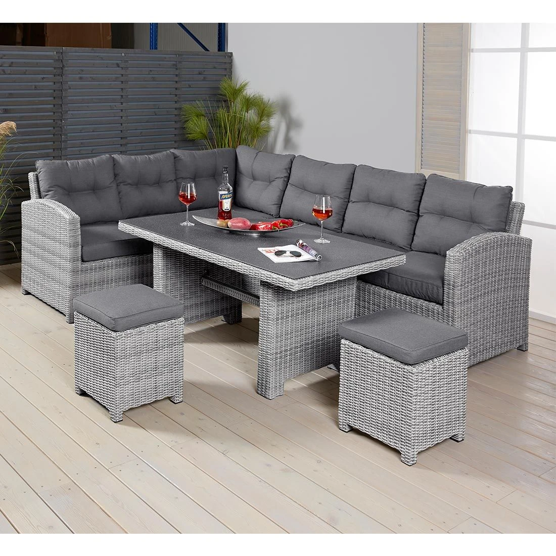LC Garden Bilbao Dininglounge Geflecht Inkl. Kissen, Tisch Grau 7 LC Garden Bilbao Dininglounge Geflecht Inkl. Kissen, Tisch Grau – Bild 5