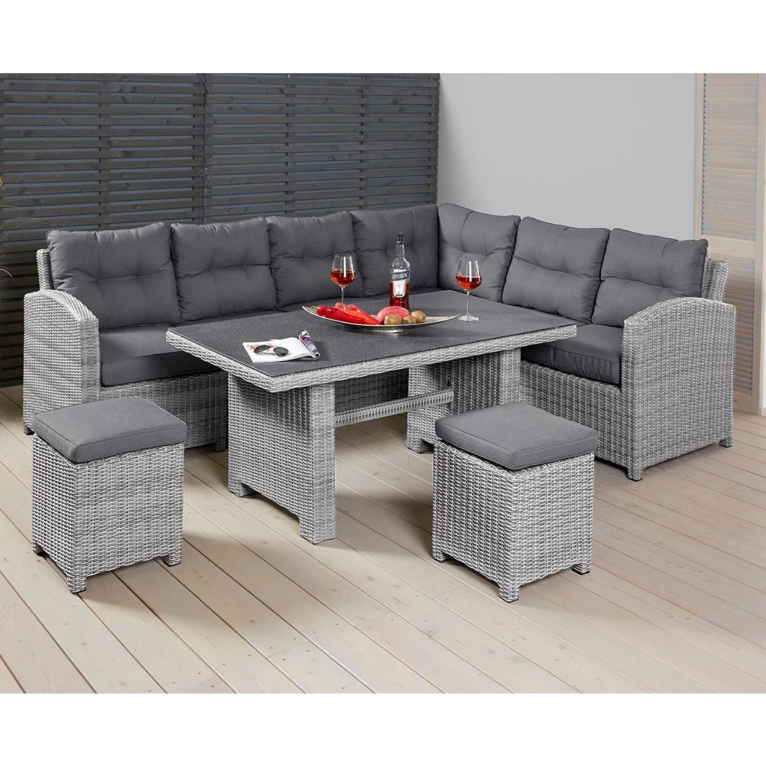 LC Garden Bilbao Dininglounge Geflecht Inkl. Kissen, Tisch Grau 8 LC Garden Bilbao Dininglounge Geflecht Inkl. Kissen, Tisch Grau – Bild 6