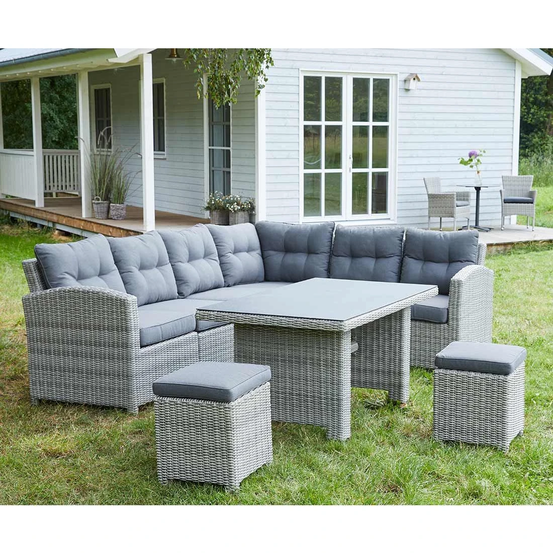 LC Garden Bilbao Dininglounge Geflecht Inkl. Kissen, Tisch Grau 9 LC Garden Bilbao Dininglounge Geflecht Inkl. Kissen, Tisch Grau – Bild 7