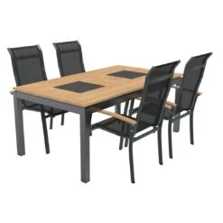 OUTLIV. Alpha Gartenmöbelset 5-teilig Stapelsessel Mit Linz Ausziehtisch 180/240x100 Cm Anthrazit/Schwarz