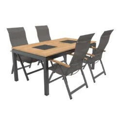 OUTLIV. Davos Gartenmöbelset 5-teilig Klappsessel Mit Linz Ausziehtisch 180/240x100 Cm Anthrazit/Grau