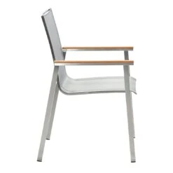 Musterring Brüssel Stapelsessel Edelstahl/Textilene Mit Teakarmlehnen Silbergrau -Gartenmöbelgeschäft 1232861 3