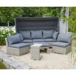 LC Garden Bilbao Ecklounge 5-tlg. Geflecht Inkl. Kissen Grau