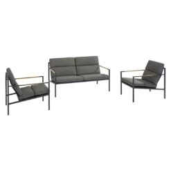 Trentino Loungeset 4-tlg. Edelstahl/Stoff Und Teak Armlehnen Grau Meliert 13 Trentino Loungeset 4-tlg. Edelstahl/Stoff Und Teak Armlehnen Grau Meliert -Gartenmöbelgeschäft 1342883 4