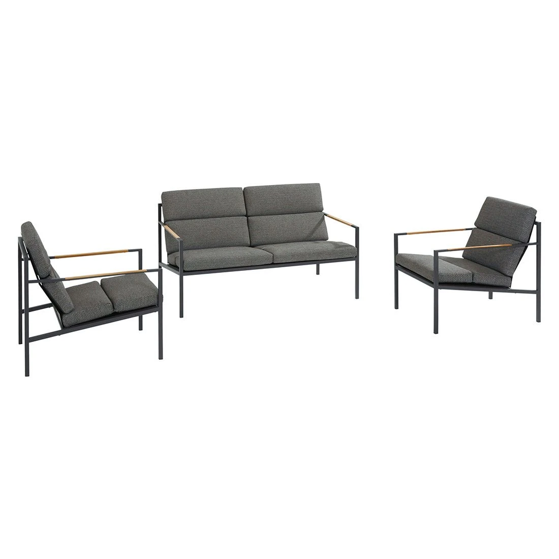 Trentino Loungeset 4-tlg. Edelstahl/Stoff Und Teak Armlehnen Grau Meliert 6 Trentino Loungeset 4-tlg. Edelstahl/Stoff Und Teak Armlehnen Grau Meliert – Bild 4