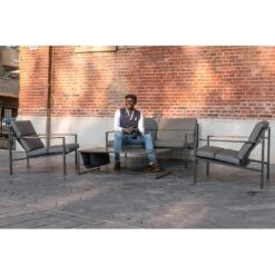 Trentino Loungeset 4-tlg. Edelstahl/Stoff Und Teak Armlehnen Grau Meliert 17 Trentino Loungeset 4-tlg. Edelstahl/Stoff Und Teak Armlehnen Grau Meliert -Gartenmöbelgeschäft 1342883 8