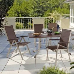 Sieger Bodega Stapelsessel Aluminium/Textilene Champagner/Mocca -Gartenmöbelgeschäft 651071 2