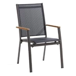 Sieger Cadiz Stapelsessel Aluminium/Textilene Mit Teakarmlehnen Eisengrau/Grau