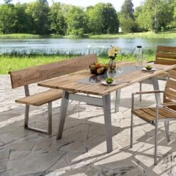 Niehoff Nova Gartenbank 160cm Profilkufe Edelstahl/Teak-Gebürstet -Gartenmöbelgeschäft 919977 2