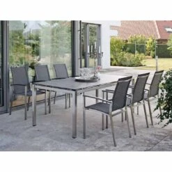 Stern Evoee Stapelsessel-Gartenmöbelset 7-teilig Mit Silverstar-Tisch 200x100cm Silbergrau/Anthrazit