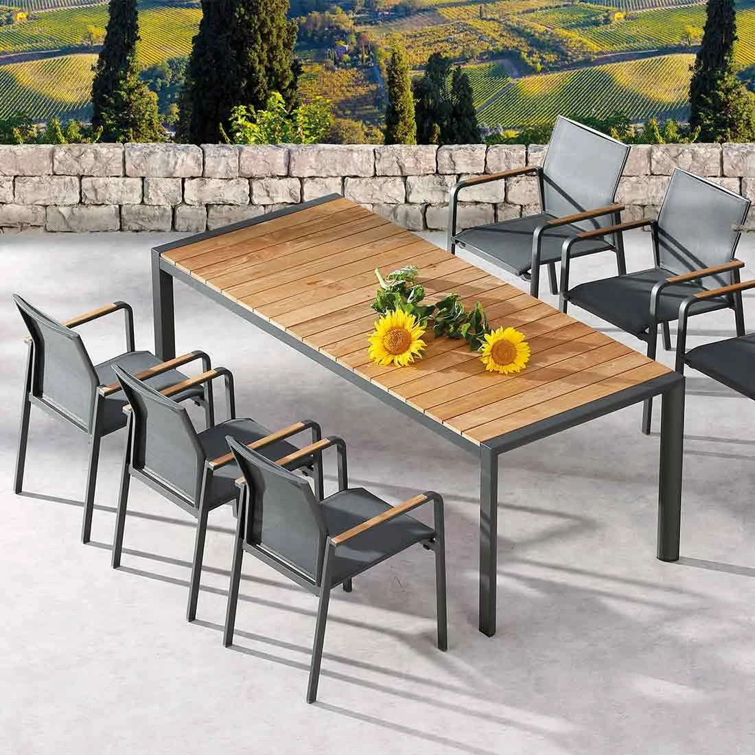 Best Paros Stapelsessel Aluminium/Ergotex/Teak-AL Anthrazit/Anthrazit 4 Best Paros Stapelsessel Aluminium/Ergotex/Teak-AL Anthrazit/Anthrazit – Bild 2