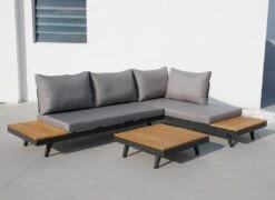 Acamp Naxos Loungeset 3-tlg. Mit Tisch 70x70 Cm Anthrazit/Teak-Look