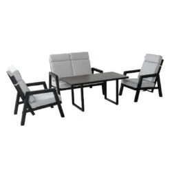 Hartman Ancona Loungeset+Tisch 140x70cm Alu/Olefin Schwarz/Hellgrau -Gartenmöbelgeschäft hartman ancona loungeset tisch 140x70cm alu olefin 1461727 2