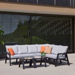 Hartman Ibiza Ecklounge Inkl. Tisch 120x60cm Kunststoff/Olefin Anthrazit/Hellgrau