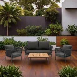 Interliving 7005 Loungeset 4-tlg. Mit Tisch 89x89 Cm Anthrazit/Grau