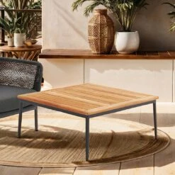 Interliving 7005 Loungetisch 89x89cm Aluminium/Teak Anthrazit/Natur