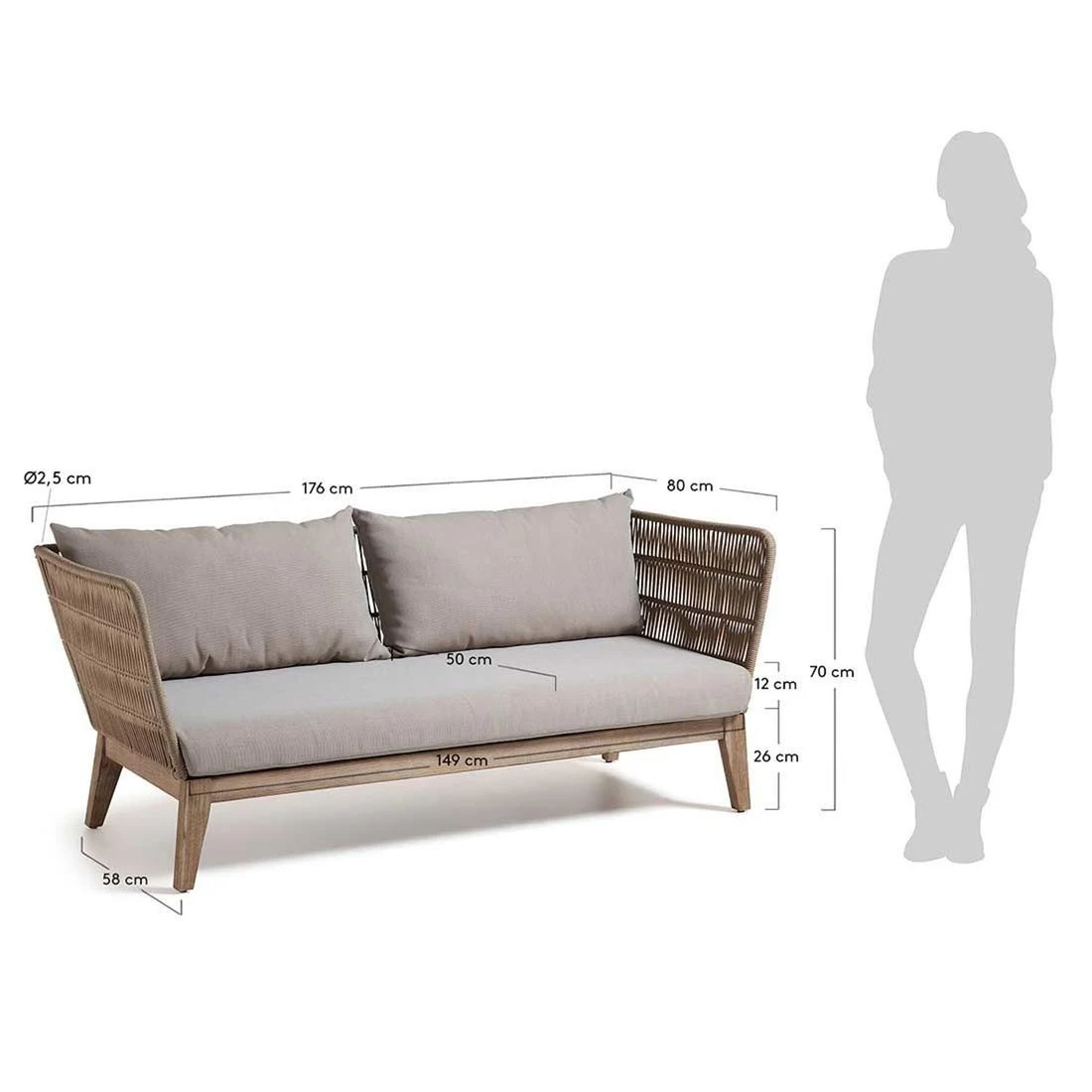 La Forma Belleny Gartensofa Eukalyptus/Rope Inklusive Kissen Beige 5 La Forma Belleny Gartensofa Eukalyptus/Rope Inklusive Kissen Beige – Bild 3