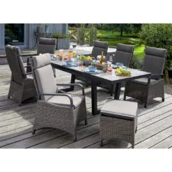 LC Garden Komido Gartenmöbel-Set 8-tlg. Tisch 200/260x100cm Anthrazit/Omega Braun