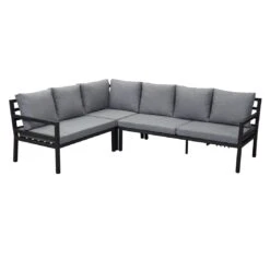 LC Garden Sondrino Ecklounge 3-tlg. Aluminium/Polyester Schwarz Matt/Grau