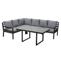 LC Garden Sondrino Ecklounge 3-tlg. Aluminium/Polyester Schwarz Matt/Grau -Gartenmöbelgeschäft lc garden sondrino loungeset 3 tlg 200x80x260 aluminium polyester 1433050 3
