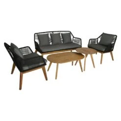 Outdoor Living Seville Loungeset 5-tlg. Akazie/Rope Braun/Schwarz