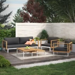 OUTLIV. Hawaii Gartensofa Edelstahl/Teak/Polster Dunkelgrau -Gartenmöbelgeschäft outliv hawaii 3 sitzersofa edelstahl teak polster dunkelgrau 1226206 10