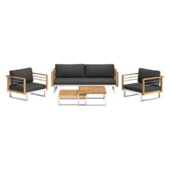 OUTLIV. Hawaii Loungeset 4-tlg. Edelstahl/Teak/Polster Dunkelgrau -Gartenmöbelgeschäft outliv hawaii sofagruppe 4 tlg edelstahl teak polster 1340760 4
