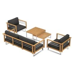 OUTLIV. Hawaii Loungeset 4-tlg. Edelstahl/Teak/Polster Dunkelgrau -Gartenmöbelgeschäft outliv hawaii sofagruppe 4 tlg edelstahl teak polster 1340760 5