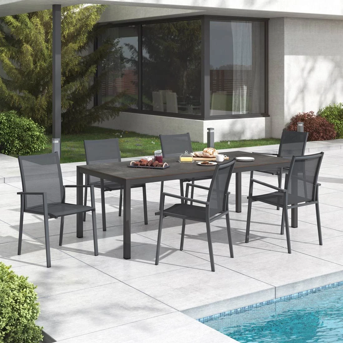 OUTLIV. Kobe Gartenmöbel-Set 7-tlg. Tisch 220x100cm Anthrazit/Zement Dunkel 3 OUTLIV. Kobe Gartenmöbel-Set 7-tlg. Tisch 220x100cm Anthrazit/Zement Dunkel