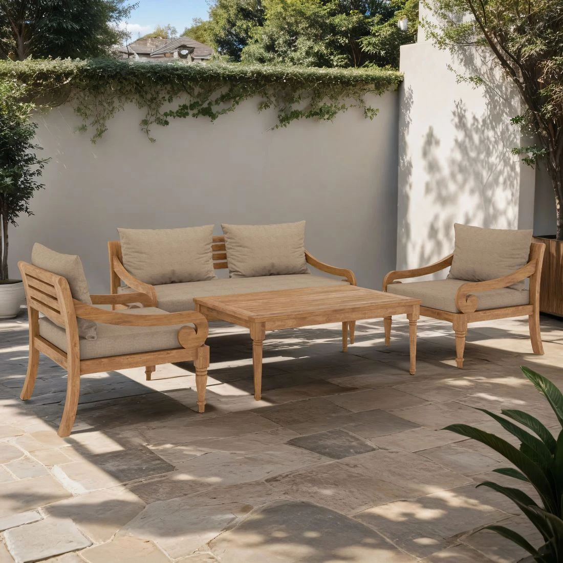 OUTLIV. Korfu Loungeset 4-tlg. Teak/Olefin Natur/Braun 3 OUTLIV. Korfu Loungeset 4-tlg. Teak/Olefin Natur/Braun
