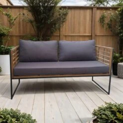 OUTLIV. Maui Gartensofa Stahl/Akazie/Polster Schwarz/Anthrazit