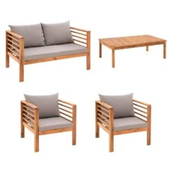 OUTLIV. Odense Loungeset 4-tlg. Akazie/Polyester Teak Look/Hellgrau -Gartenmöbelgeschäft outliv odense sofagruppe 4 tlg akazie polyester teak look hellgrau 1241397 3