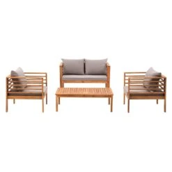OUTLIV. Odense Loungeset 4-tlg. Akazie/Polyester Teak Look/Hellgrau -Gartenmöbelgeschäft outliv odense sofagruppe 4 tlg akazie polyester teak look hellgrau 1241397 4