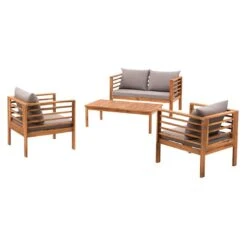 OUTLIV. Odense Loungeset 4-tlg. Akazie/Polyester Teak Look/Hellgrau -Gartenmöbelgeschäft outliv odense sofagruppe 4 tlg akazie polyester teak look hellgrau 1241397 6