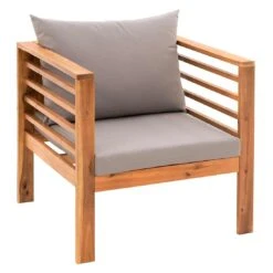 OUTLIV. Odense Loungeset 4-tlg. Akazie/Polyester Teak Look/Hellgrau -Gartenmöbelgeschäft outliv odense sofagruppe 4 tlg akazie polyester teak look hellgrau 1241397 9