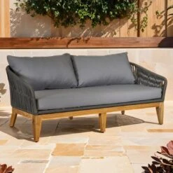 OUTLIV. Santorin Gartensofa 170 Cm Teak/Rope/Olefin Natur/Dunkelgrau
