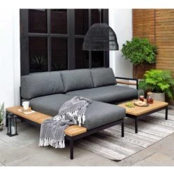 LifestyleGarden Bryde Ecklounge 3-tlg. Aluminium/Teak/Olefin Anthrazit/Natur