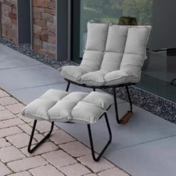 Schöner Wohnen Leska Schaukelstuhl Ink.Hocker Aluminium/Sunbrella Schwarz/Grau