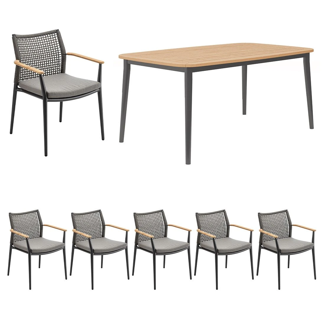 Solpuri Vera Gartenmöbel-Set 7-tlg. Mit Tisch 170x100cm Anthrazit/Natur 4 Solpuri Vera Gartenmöbel-Set 7-tlg. Mit Tisch 170x100cm Anthrazit/Natur – Bild 2