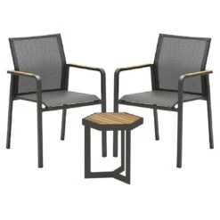 Zebra Bee/Sixx Gartenmöbel-Set 3-teilig Aluminium/Textilene Graphit/Teak Natur