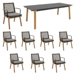 Zebra Lenyx Gartenmöbelset 9-tlg. Mit Gartentisch 220x95cm Teak/Brown Brushed