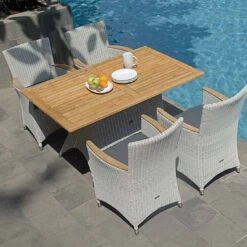 Zebra Loomus Diningsessel Geflecht Mit Teakarmlehnen Silkwhite -Gartenmöbelgeschäft zebra yachtclub loomus geflecht sessel silkwhite mit teakholz armlehnen 3